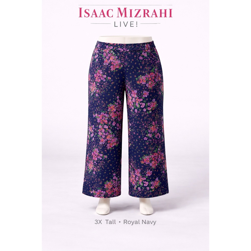 Isaac Mizrahi Live!‎ Womens 3X Tall Pebble Knit Wide Leg Pants Floral Crop NWT
